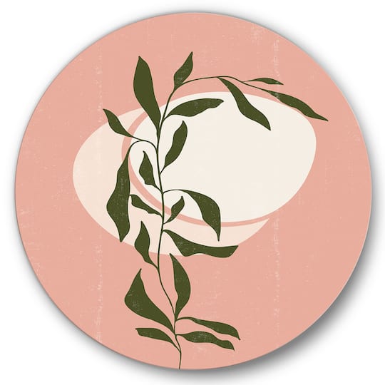 Designart - Abstract Geometrical Sun and Moon With Leaf VI - Modern Metal Circle Wall Art